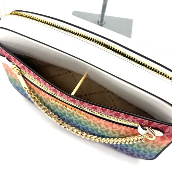 Michael Kors Jet Set Large Rainbow Signature Logo Crossbody Bag Rainbow - Picture 11 of 12